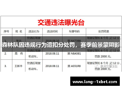 森林队因违规行为遭扣分处罚,赛季前景蒙阴影 森林队因违规行为遭扣分处罚,赛季前景蒙阴影